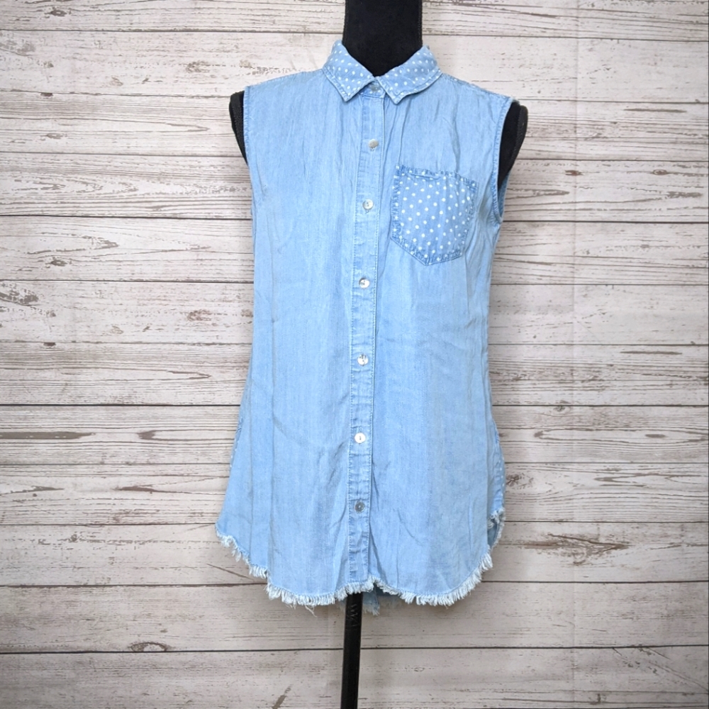 liverpool • chambray sleeveless western shirt
